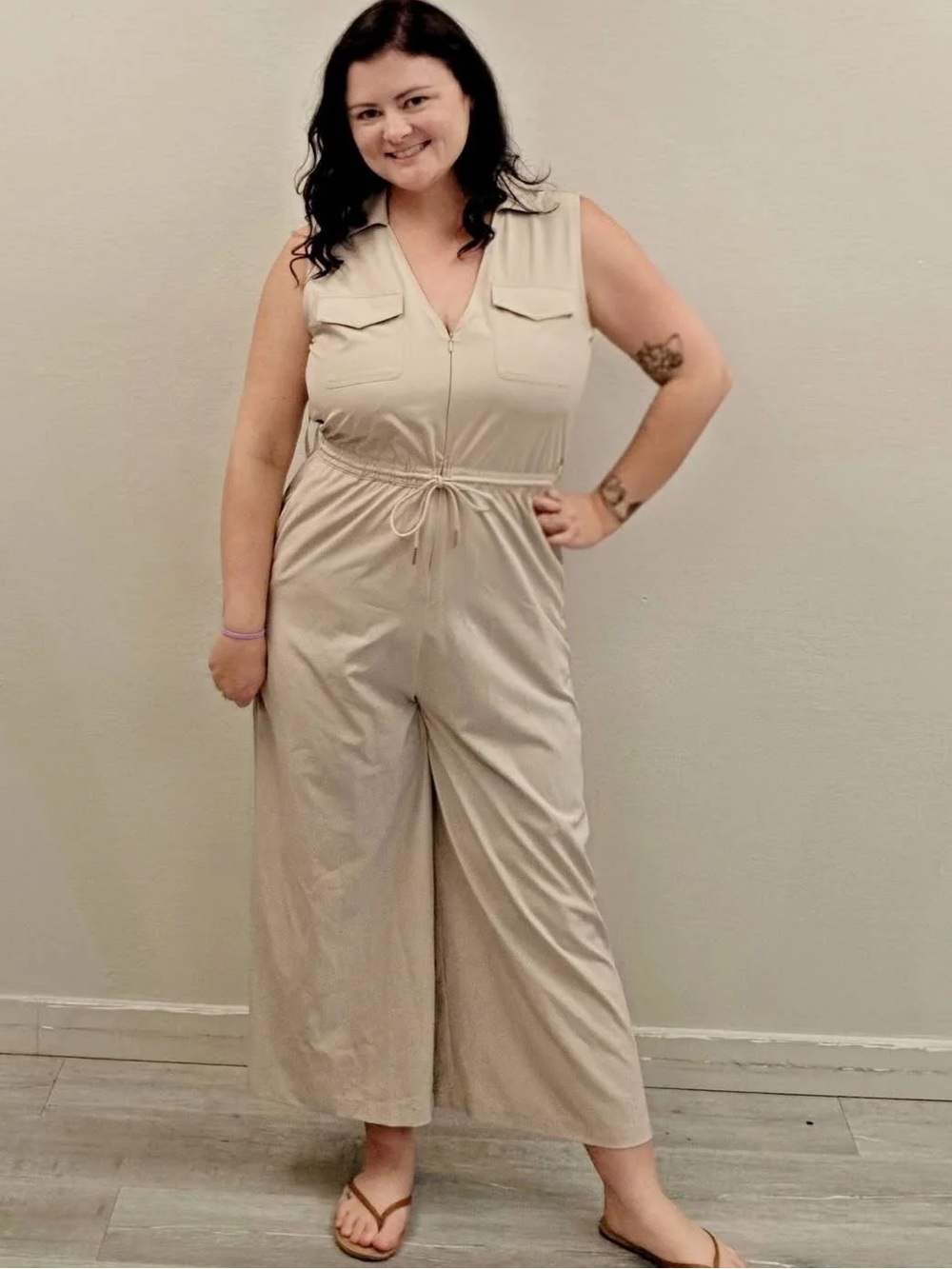 New! Calvin Klein Beige Sleeveless Utility Jumpsuit - Size 12